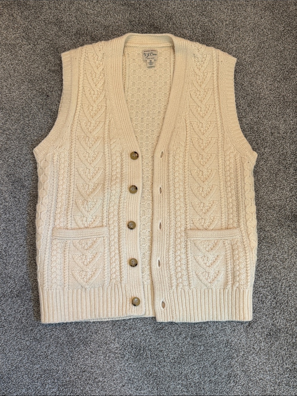 J. Crew Cream Cable Knit Button-Front Sweater Vest - Picture 2 of 4